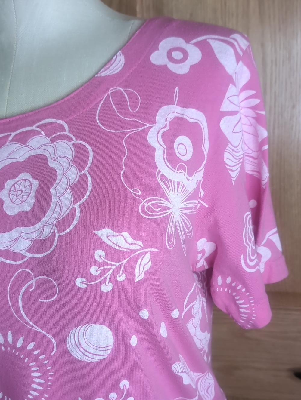 Sz L/XL Fresh Produce Pink Floral Scoop-Neck Shift Dress - Picture 2 of 7